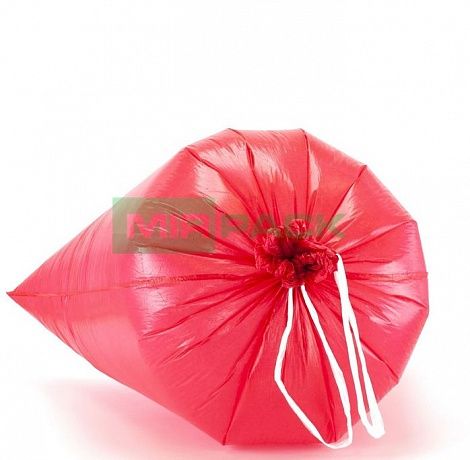 Мешки для мусора с завязками 35 л, 30 мкм, 10 штук, ПCД, красные, для тяжелого и острого мусора прямое дно + ленты для затягивания - Вид 3